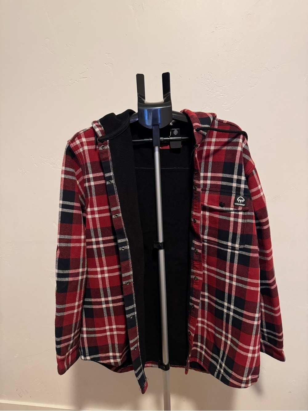 Wolverine Red Black Plaid Lightweight Hooded Shirt Jacket